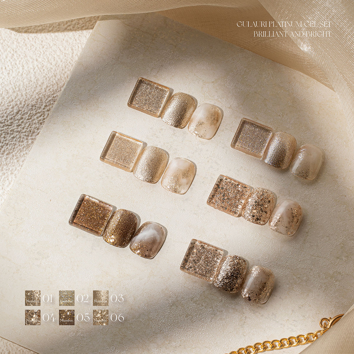 Gulauri Platinum Gel Set 6 Colors UV Nail Gel Diamond Shining Glitter